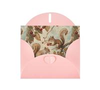 WHJSHOP Tarjeta de felicitación con estampado de cerezas de ardillas, papel nacarado de alta calidad, efecto perla de doble cara, sobre de papel perlado con hebilla de amor