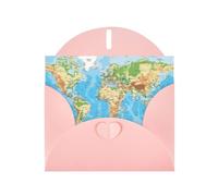 WHJSHOP Tarjeta de felicitación rosa con patrón de mapa del mundo, 10 x 15 cm, para Navidad, cumpleaños de niños, día de San Valentín, aniversarios de boda e invitaciones de fiesta