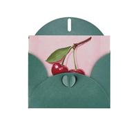 WHJSHOP Tarjeta de felicitación verde oscuro con cerezas sobre fondo rosa, perfecta para el día de San Valentín, aniversario de boda e invitaciones de fiesta