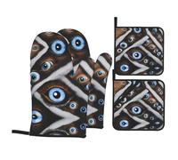 WHJSHOP The Evil Eye Looked Prints - Juego de guantes de horno y soportes para ollas, capas de cocina impermeables y resistentes al calor, cubiertas duraderas para cocinar de forma segura y fácil