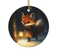 WHJSHOP The Fox That Lights Up The Forest Pattern Christmas Ceramic Decoration Circular Interior Decoration Gift -7.4 cm