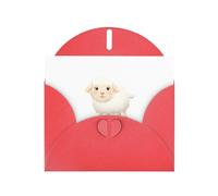 WHJSHOP The shy little sheep - Tarjeta de felicitación con estampado de ovejas - Papel nacarado premium, efecto perla de doble cara, sobre de papel perla con hebilla de amor