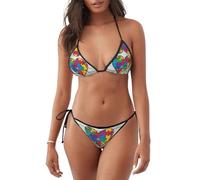 WHJSHOP Traje de baño de 2 piezas para mujer, diseño de rompecabezas de concienciación sobre el autismo, diseño de corazón, triángulo, Negro -, Large