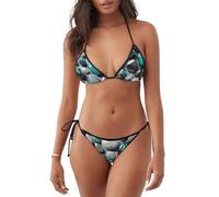 Whjshop Traje de baño de bikini de 2 piezas para mujer, diseño de triángulo, estampado de piedras bonitas, Negro -, Large