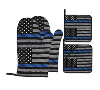 WHJSSF American Thin Blue Line - Manoplas de horno y soportes para ollas, poliéster, negro, 21 x 21 cm, juego de 4 piezas