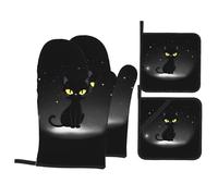 WHJSSF Black Cat in The Dark Night Sky Prints - Juego de 4 manoplas de horno y soportes para ollas, capas de cocina impermeables y agarre resistente al calor, manta duradera para cocinar, hornear y