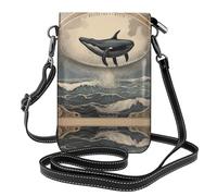 WHJSSF Bolso cruzado pequeño de cuero para teléfono celular, 7.6 x 4.9 pulgadas, estampado de delfín volando en el aire para caminar, acampar, ir de compras, viajar y uso al aire libre