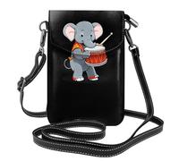 WHJSSF Bolso cruzado pequeño de cuero para teléfono celular, 7.6 x 4.9 pulgadas, estampado de elefante tocando tambores para caminar, acampar, ir de compras, viajar y uso al aire libre