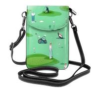 WHJSSF Bolso cruzado pequeño de cuero para teléfono celular, 7.6 x 4.9 pulgadas, estampado de golf en el césped, para caminar, acampar, ir de compras, viajes y uso al aire libre