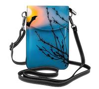 WHJSSF Bolso cruzado pequeño de cuero para teléfono celular, 7.6 x 4.9 pulgadas, estampado de murciélago bajo cielo nocturno para caminar, acampar, ir de compras, viajes y uso al aire libre