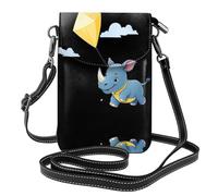 WHJSSF Bolso cruzado pequeño de cuero para teléfono celular, 7.6 x 4.9 pulgadas, estampado de rinoceronte volando una cometa para caminar, acampar, ir de compras, viajar y uso al aire libre