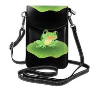 Whjssf Bolso pequeño para teléfono celular de 7.6 x 4.9 pulgadas, con estampado de rana sobre hoja de loto, funda cruzada de cuero con solapa para mujer, perfecta para caminar, acampar