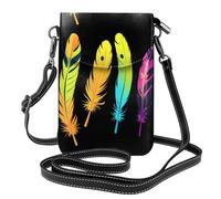 WHJSSF Bolso pequeño para teléfono celular de 7.6 x 4.9 pulgadas, con plumas fluorescentes, estampado de plumas fluorescentes, funda cruzada con solapa para mujer, perfecta para caminar, acampar