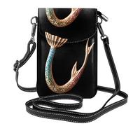 Whjssf Bolso pequeño para teléfono celular de 7.6 x 4.9 pulgadas con purpurina y cola de pez impresa de cuero con solapa para mujer, perfecto para caminar, acampar