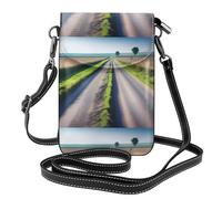 WHJSSF Bolso pequeño para teléfono celular de 7.6 x 4.9 pulgadas, diseño de carretera irregular, de cuero, con solapa, para mujer, perfecto para caminar, acampar