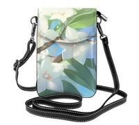 Whjssf Bolso pequeño para teléfono celular de 7.6 x 4.9 pulgadas, diseño de hojas verdes y flores blancas, funda cruzada de cuero con solapa para mujer, perfecta para caminar, acampar