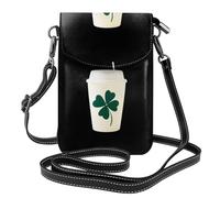 Whjssf Bolso pequeño para teléfono celular de 7.6 x 4.9 pulgadas, diseño de taza de té con leche de trébol, funda cruzada con solapa para mujer, perfecta para caminar, acampar, color negro