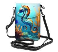 Whjssf Bolso pequeño para teléfono celular de 7.6 x 4.9 pulgadas, estampado de caballito de mar de coral con solapa cruzada para mujer, perfecto para caminar, acampar