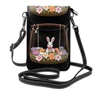 Whjssf Bolso pequeño para teléfono celular de 7.6 x 4.9 pulgadas, estampado de conejito con flores y columpio, funda cruzada de cuero con solapa para mujer, perfecta para caminar, acampar