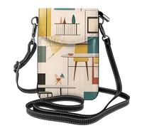 Whjssf Bolso pequeño para teléfono celular de 7.6 x 4.9 pulgadas, moderno estampado de mediados de siglo, funda cruzada con solapa para mujer, perfecta para caminar, acampar