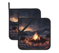 WHJSSF Bonfire on The Snow Prints - Alfombrilla de aislamiento cuadrada (juego de dos piezas) para quitar la tapa de la cocina, hornos microondas, hornos, con cuerda lateral para colgar
