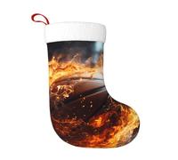 WHJSSF Calcetín de Navidad con estampado de llamas de baloncesto sobre fuego y agua, perfecto para decorar oficinas, árboles, chimeneas y mesas