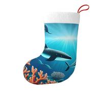 Whjssf Calcetines de Navidad impresos de doble cara con imagen de ballenas bajo el mar para decoración de interiores y fiestas de gran capacidad