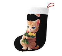 Whjssf Calcetines de Navidad impresos de doble cara con imagen de gatito sosteniendo un ramo para decoración de interiores y fiestas de gran capacidad
