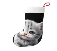 Whjssf Calcetines de Navidad impresos de doble cara con imagen de gato gris pobre para decoración de interiores y fiestas de gran capacidad