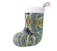 Whjssf Calcetines de Navidad impresos de doble cara con imagen de libélula negra sobre hierba para decoración de interiores y fiestas de gran capacidad