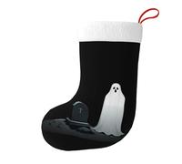 Whjssf Calcetines de Navidad impresos de doble cara con imagen del fantasma delante de la tumba para decoración de interiores y fiestas de gran capacidad
