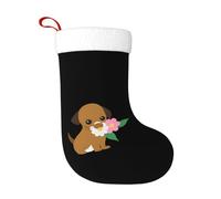 WHJSSF Calcetines decorativos de Navidad con diseño de cachorro con flor en la boca para decorar durante Halloween, Navidad y Año Nuevo