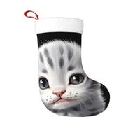 WHJSSF Calcetines decorativos de Navidad con imagen de gato gris pobre para decorar durante Halloween, Navidad y Año Nuevo