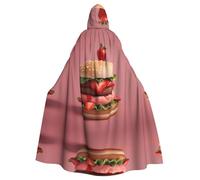 WHJSSF Capa con capucha de Halloween con estampado de hamburguesa de fresa para adultos, súper grande