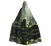 WHJSSF Capa con capucha para adultos con estampado de musgo verde exuberante para Halloween, capa grande con capucha y pajarita, sin cremallera