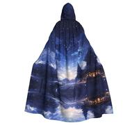 WHJSSF Capa con capucha para adultos con estampado de nieve que cae por todo el cielo, capa grande con capucha y pajarita, sin cremallera