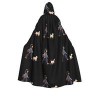 WHJSSF Capa con capucha para adultos con estampado de niña paseando el perro, para Halloween, con pajarita, para fiestas de disfraces, cosplay