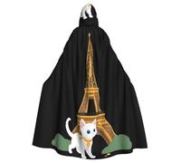 WHJSSF Capa con capucha y pajarita para Halloween, diseño de gatito bajo la Torre Eiffel, para fiestas de disfraces, cosplay
