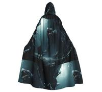 WHJSSF Capa grande con capucha para adultos con estampado de Monster Under The Sea para Halloween, con pajarita, sin cremallera