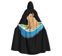 WHJSSF Capybara on a boat - Capa con capucha para adultos con estampado de Halloween, capa grande con capucha y pajarita, sin cremallera