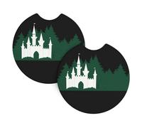 WHJSSF Castle Hidden in The Forest - Juego de 2 posavasos para coche, impermeables, de secado rápido, inodoros, para la mayoría de coches, camiones, SUV