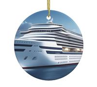 WHJSSF Colgante redondo de cerámica con patrón de crucero de Navidad, 7,4 cm, añade un ambiente festivo a fiestas de vacaciones