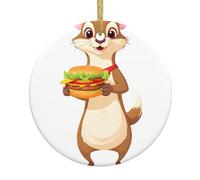 WHJSSF Comadreja sosteniendo una hamburguesa con impresión de Navidad, decoración circular de cerámica, decoración interior, regalo, 7,4 cm