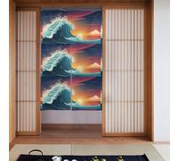 WHJSSF Cortina de puerta con estampado de atardecer y amanecer con olas del mar y el océano, protección de privacidad, adecuada para cocina, baño, habitación, 86 x 142 cm