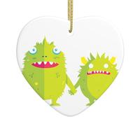WHJSSF de colgante de corazón de cerámica de Navidad, un par de pequeños monstruos tomados de la mano, impresión suave y brillante para árbol de ratón de Navidad, decoración del hogar y supermercado