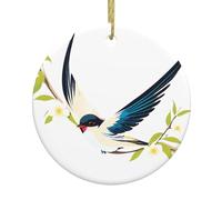 WHJSSF Decoración circular de cerámica con diseño de golondrina en una rama de flores en una rama de 2.9 pulgadas