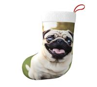 Whjssf Divertidos calcetines de Navidad impresos de doble cara con imagen de perro carlino feliz para decoración de interiores y fiestas de gran capacidad