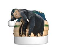 WHJSSF Elephant In The Grassland Printing - Sombreros de Navidad de felpa para hombres y mujeres, gorras de fiesta de Año Nuevo para adultos
