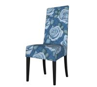 WHJSSF Funda protectora para silla de comedor, diseño de rosas sobre fondo azul, suave, cómoda, resistente a las arrugas, se adapta a la mayoría de sillas sin brazos