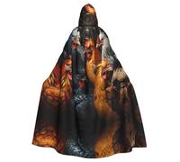 WHJSSF Gallos vestidos en muchos colores estampados de Halloween con capucha para adultos con pajarita para fiestas de disfraces, cosplay